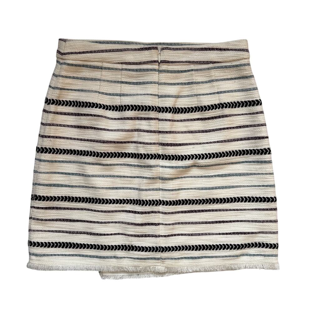 Ann Taylor LOFT Faux Wrap Mini Skirt 0 Cream Striped Euro Summer Vacation Resort - Picture 4 of 16